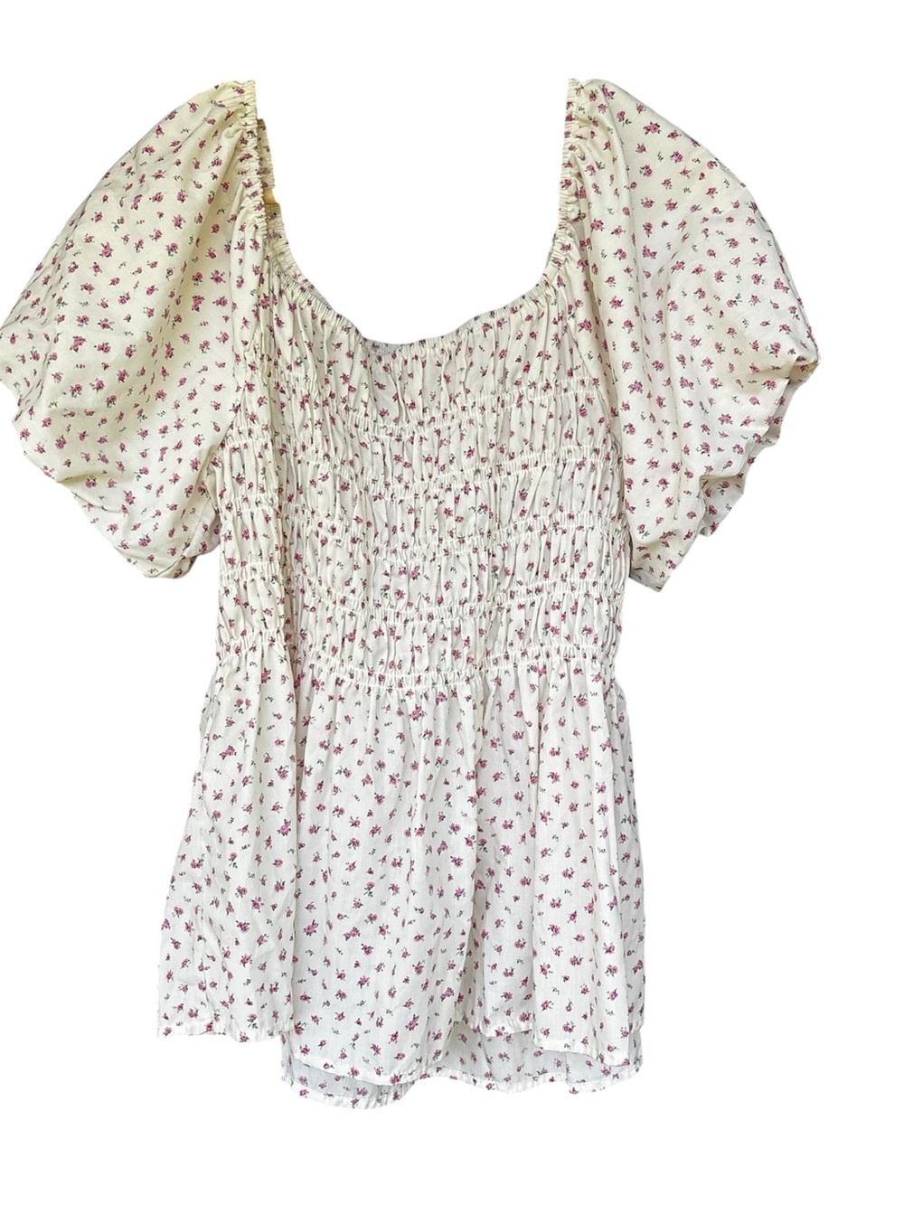 Women's 3X Purple Floral Smocked Top Puff Sleeve Peplum Milkmaid Coquette Fairy